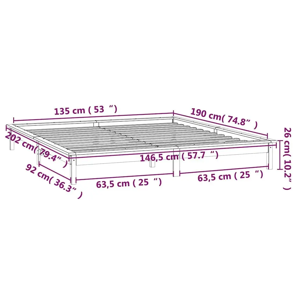 LED Bed Frame Honey Brown 135x190 cm Bedroom Furniture