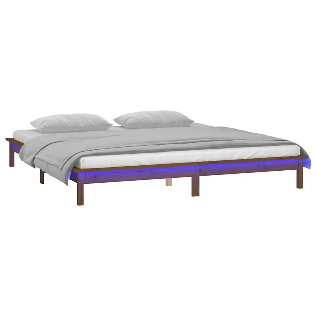 LED Bed Frame Honey Brown 135x190 cm Bedroom Furniture
