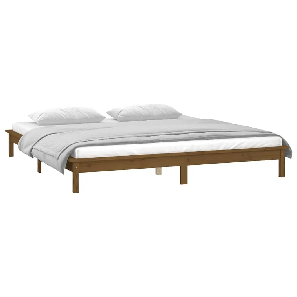 LED Bed Frame Honey Brown 135x190 cm Bedroom Furniture