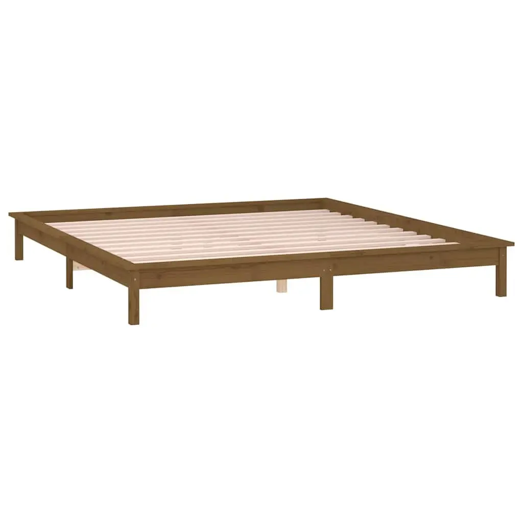LED Bed Frame Honey Brown 135x190 cm Bedroom Furniture
