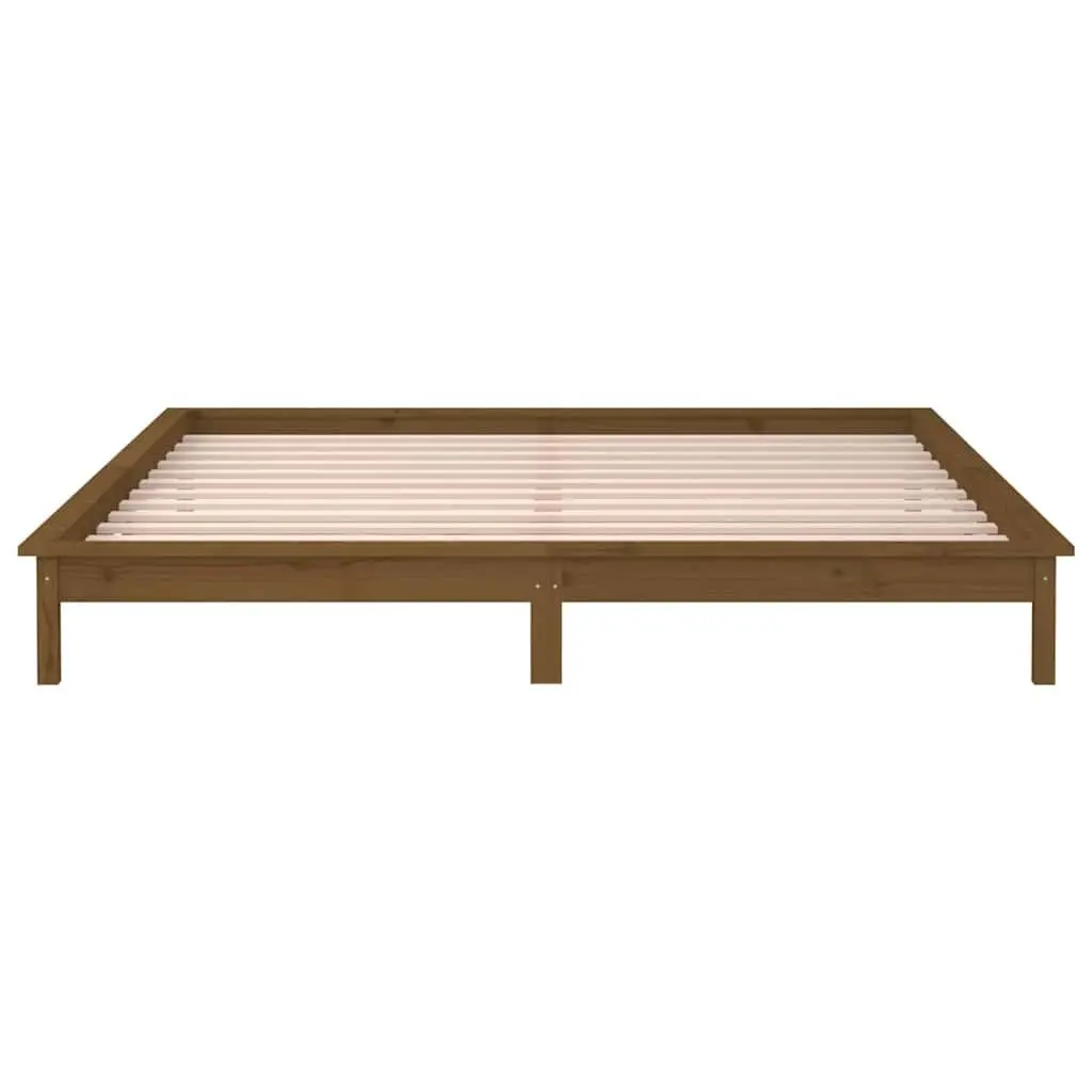 LED Bed Frame Honey Brown 135x190 cm Bedroom Furniture
