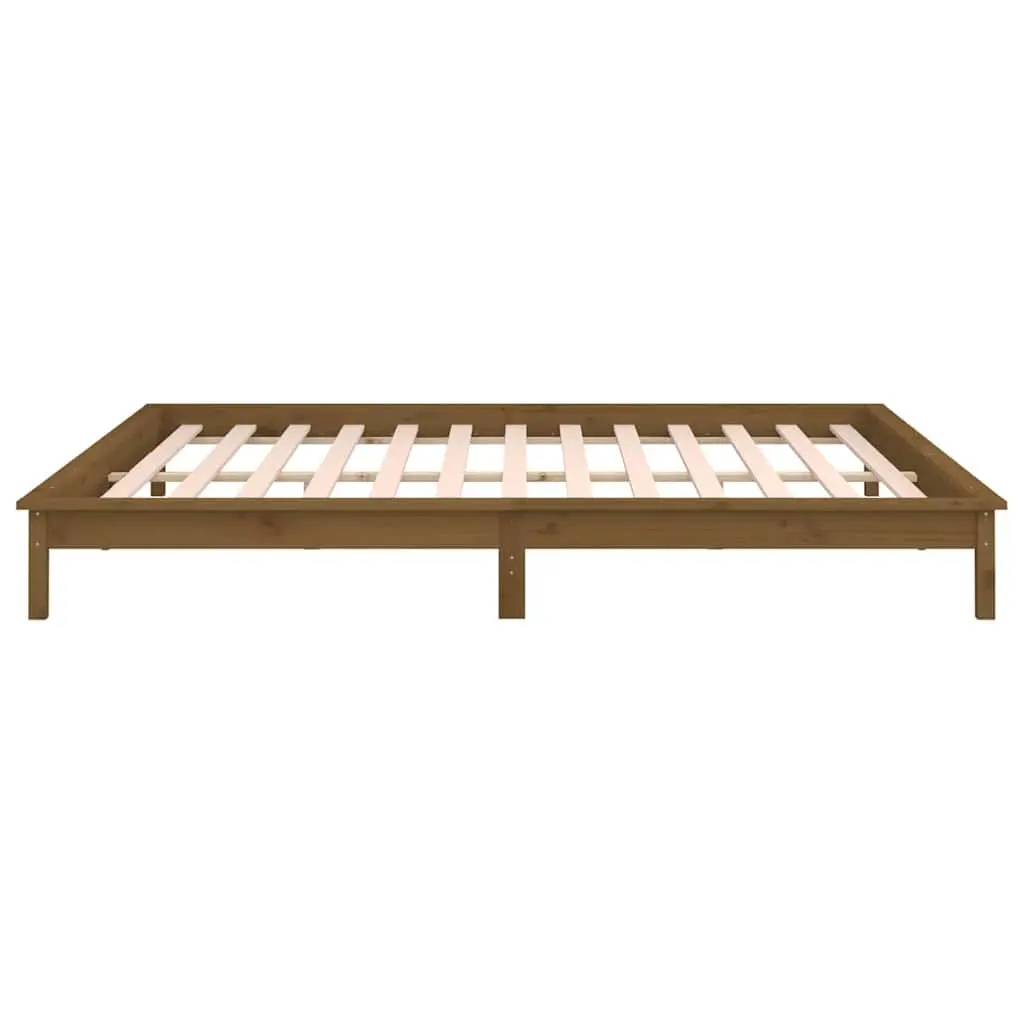 LED Bed Frame Honey Brown 135x190 cm Bedroom Furniture