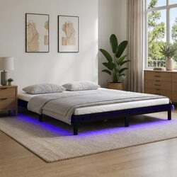 135x190 cm LED Bed Frame in Black Pine Wood