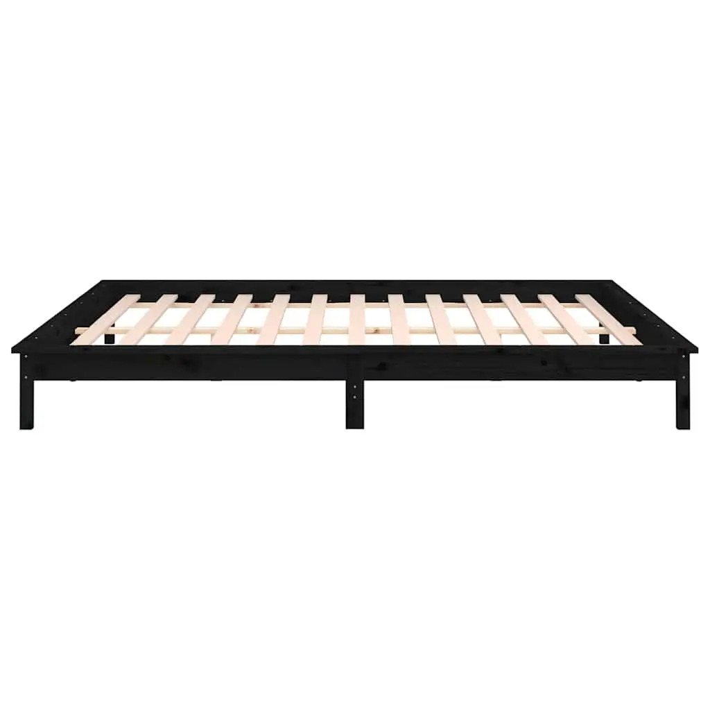 LED Bed Frame Black Solid Wood 135x190 cm Bedroom Furniture