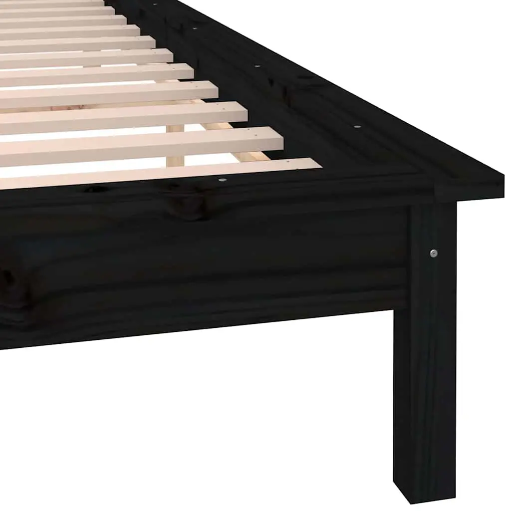 LED Bed Frame Black Solid Wood 135x190 cm Bedroom Furniture