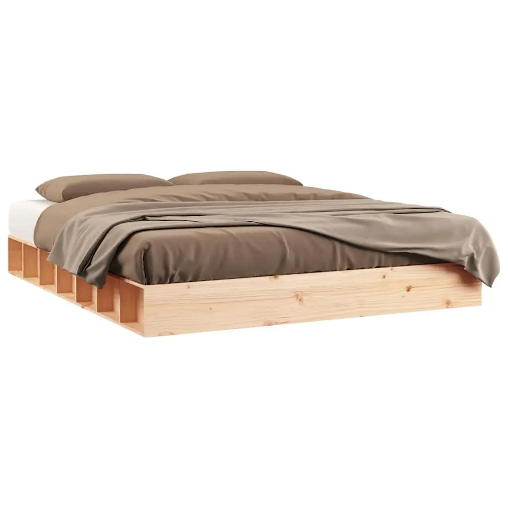 King Bed Frame 183x203cm Solid Pine Wood Slatted Base Brown Bedroom Furniture