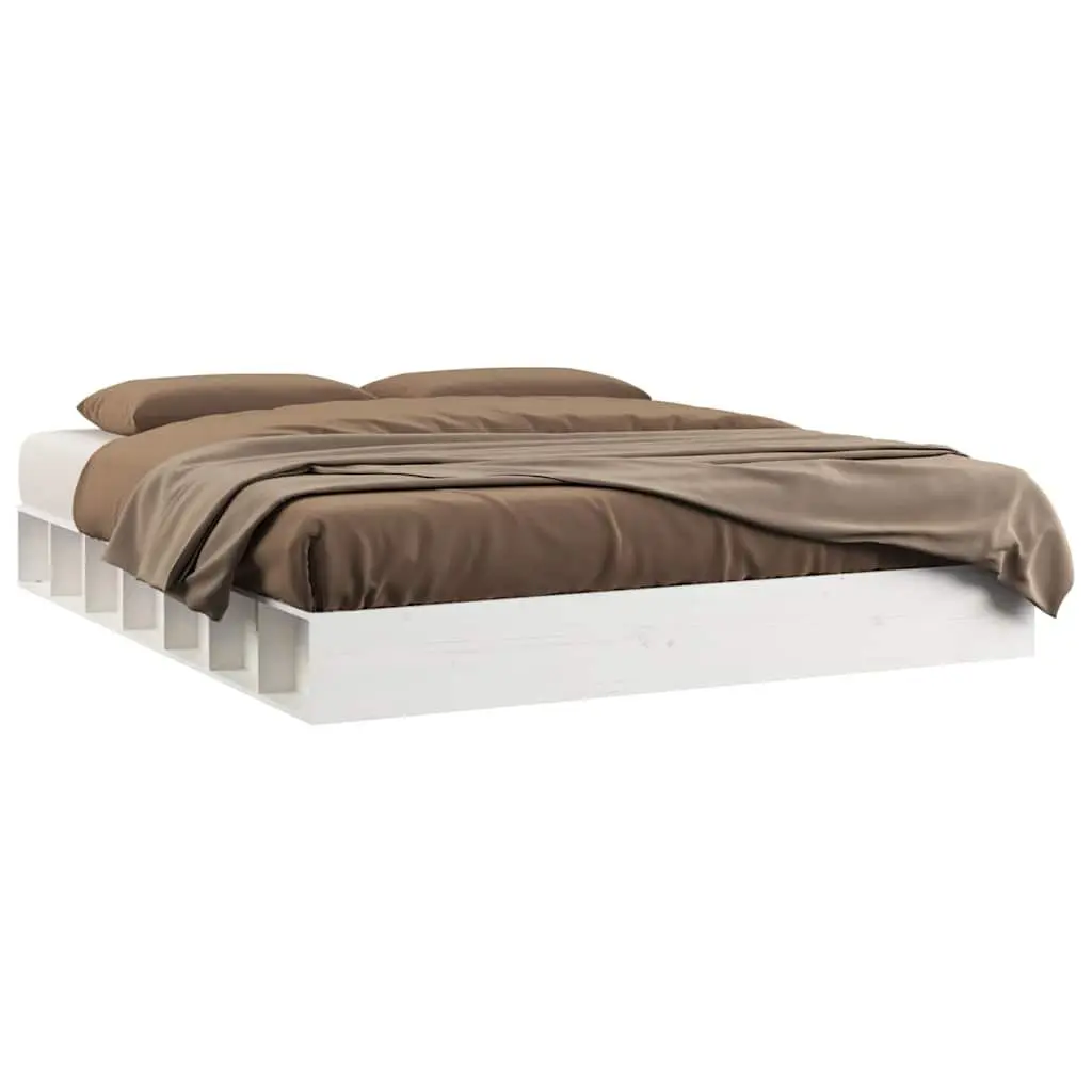 Bed Frame King Size Bedroom 150x200 cm White Solid Pine Wood Slatted Base