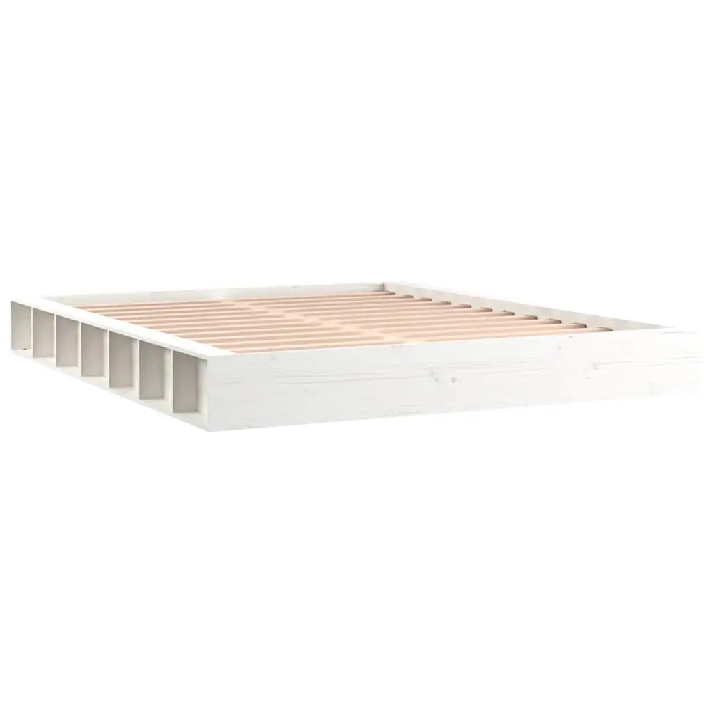 Bed Frame King Size Bedroom 150x200 cm White Solid Pine Wood Slatted Base
