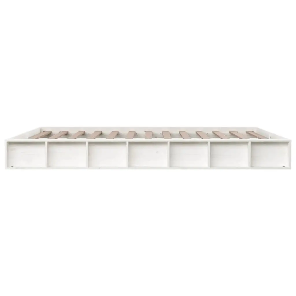 Bed Frame King Size Bedroom 150x200 cm White Solid Pine Wood Slatted Base