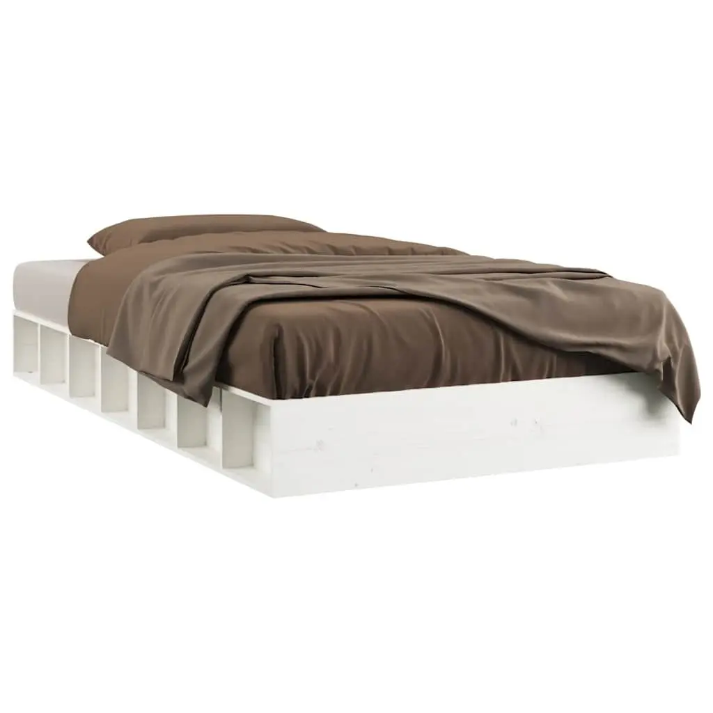 Solid Wood Bed Frame 135x190 cm White