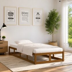 Solid Wood Bed Frame 100x200 cm Brown Single Bedroom Furniture Pine Wooden Slats