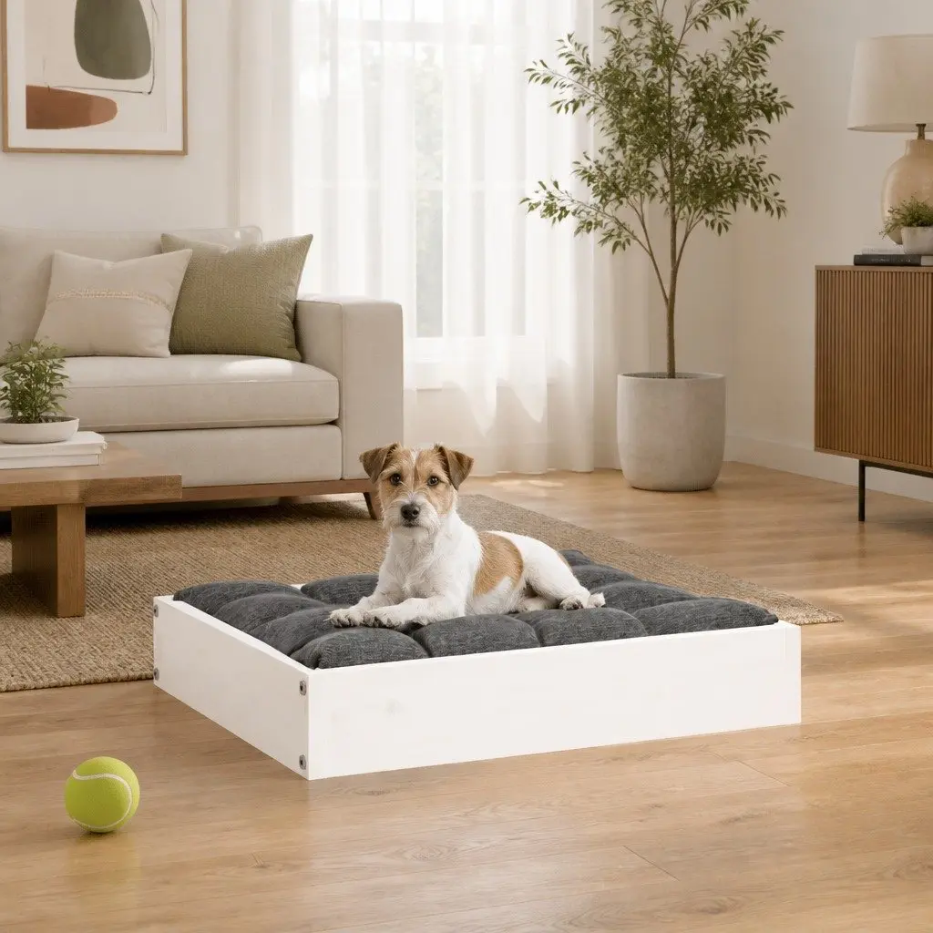 Rectangular White Dog Bed 51.5 x 44 x 9 cm in Solid Pine