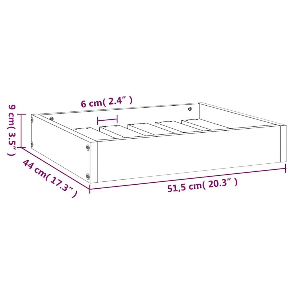 Rectangular White Dog Bed 51.5 x 44 x 9 cm in Solid Pine