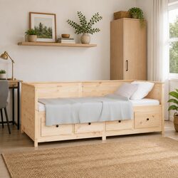 Day Bed 80x200 cm Solid Pine Wood Frame Sofa Bed with Storage Drawers Brown
