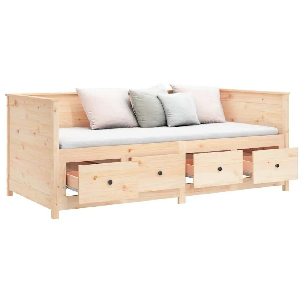 Day Bed 80x200 cm Solid Pine Wood Frame Sofa Bed with Storage Drawers Brown