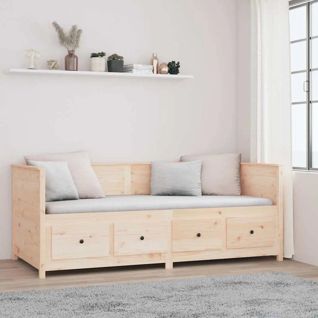 Day Bed 80x200 cm Solid Pine Wood Frame Sofa Bed with Storage Drawers Brown