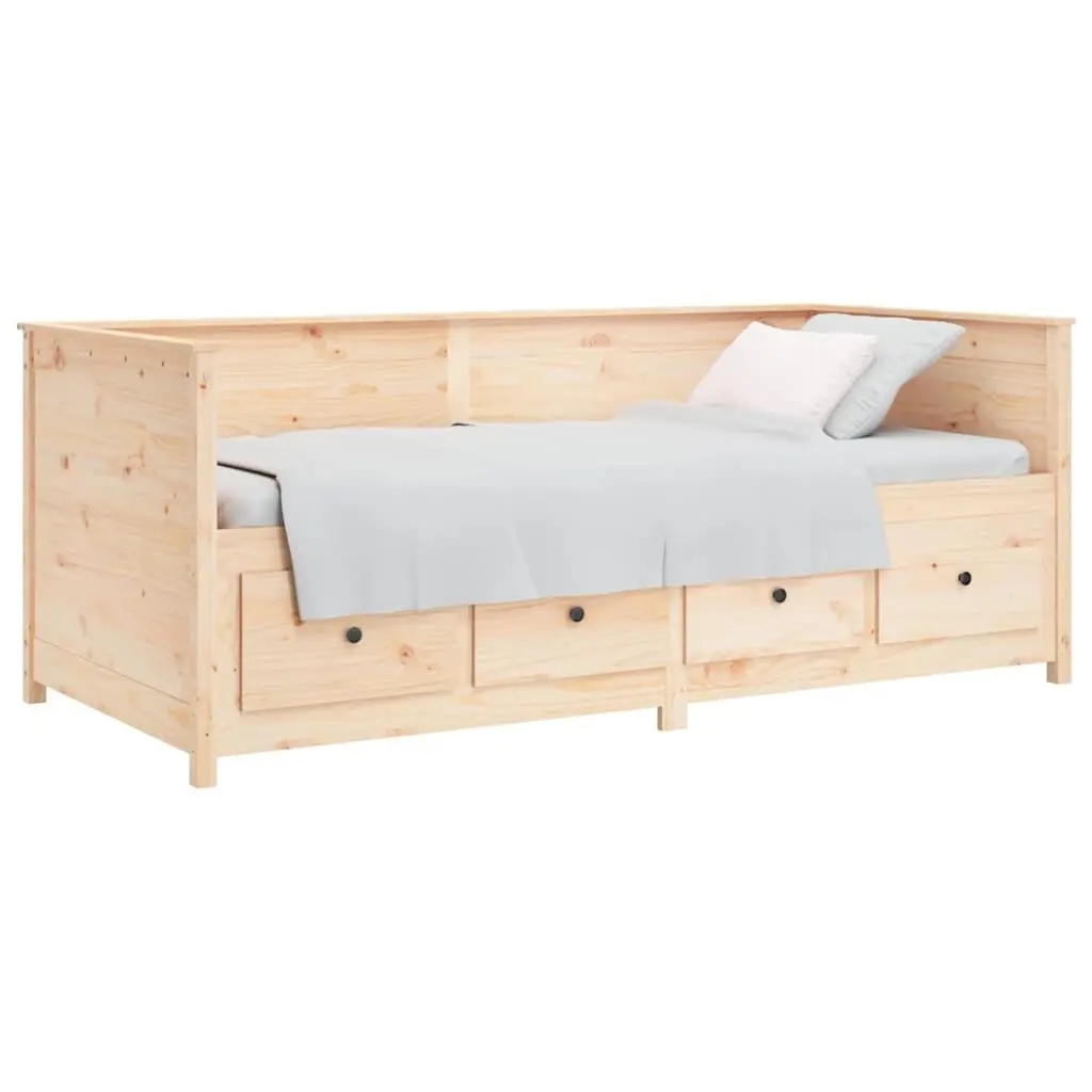 Day Bed 80x200 cm Solid Pine Wood Frame Sofa Bed with Storage Drawers Brown
