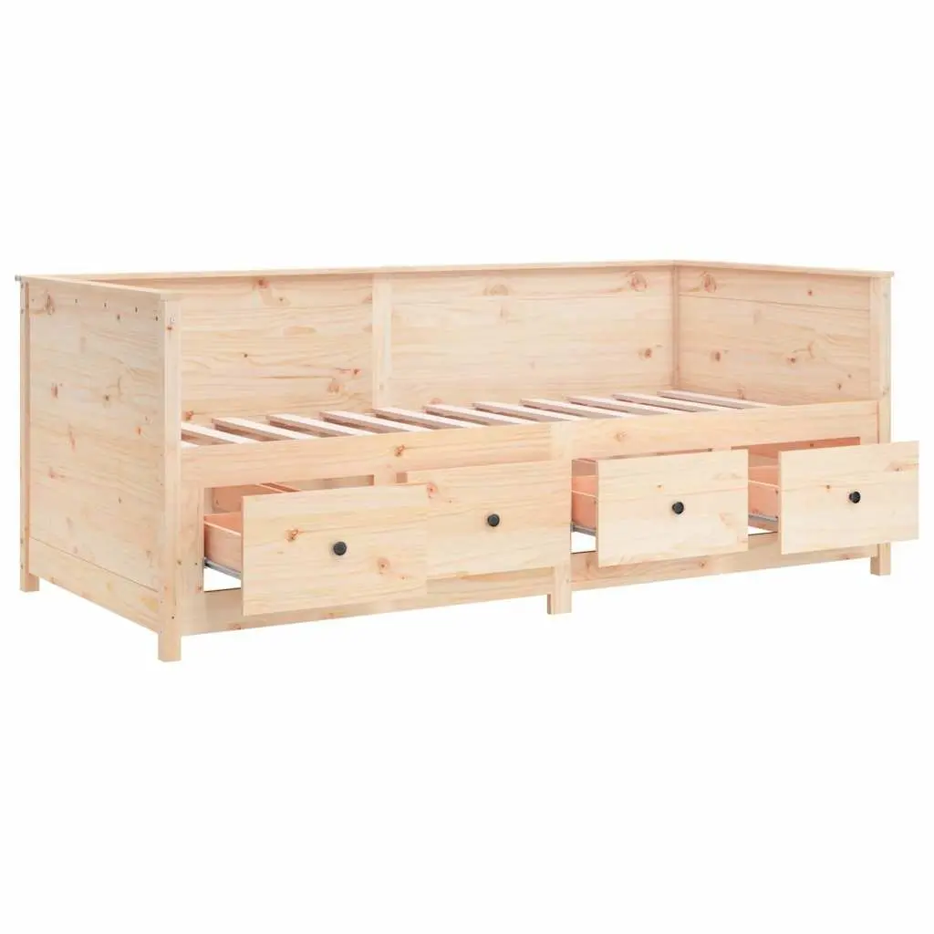 Day Bed 80x200 cm Solid Pine Wood Frame Sofa Bed with Storage Drawers Brown