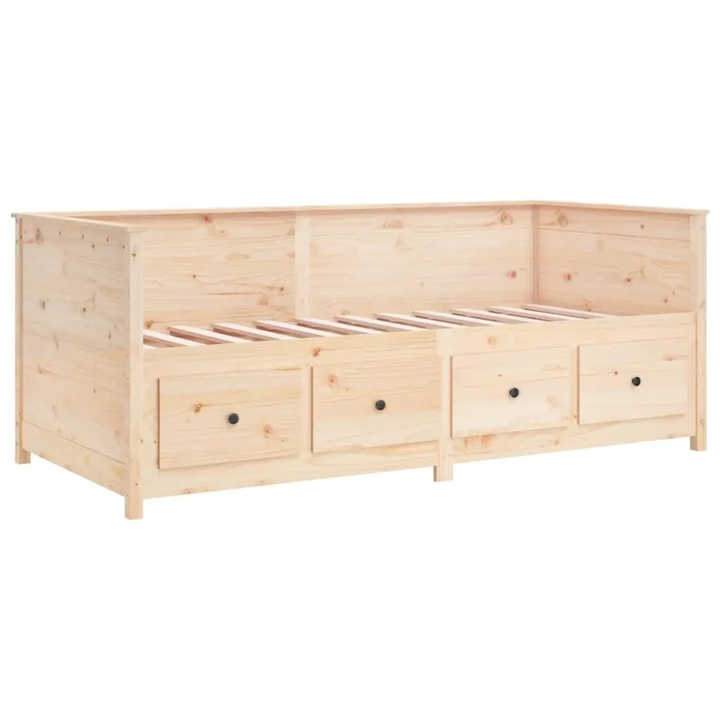 Day Bed 80x200 cm Solid Pine Wood Frame Sofa Bed with Storage Drawers Brown