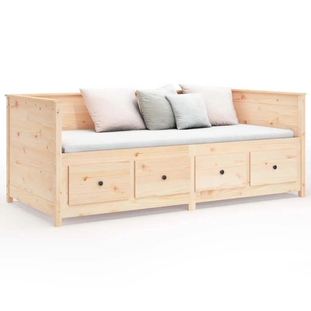 Day Bed 80x200 cm Solid Pine Wood Frame Sofa Bed with Storage Drawers Brown