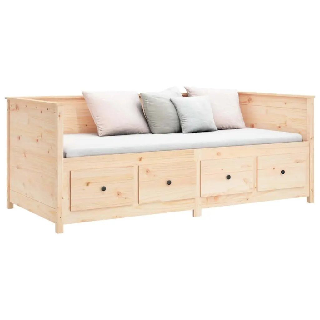 Day Bed 80x200 cm Solid Pine Wood Frame Sofa Bed with Storage Drawers Brown