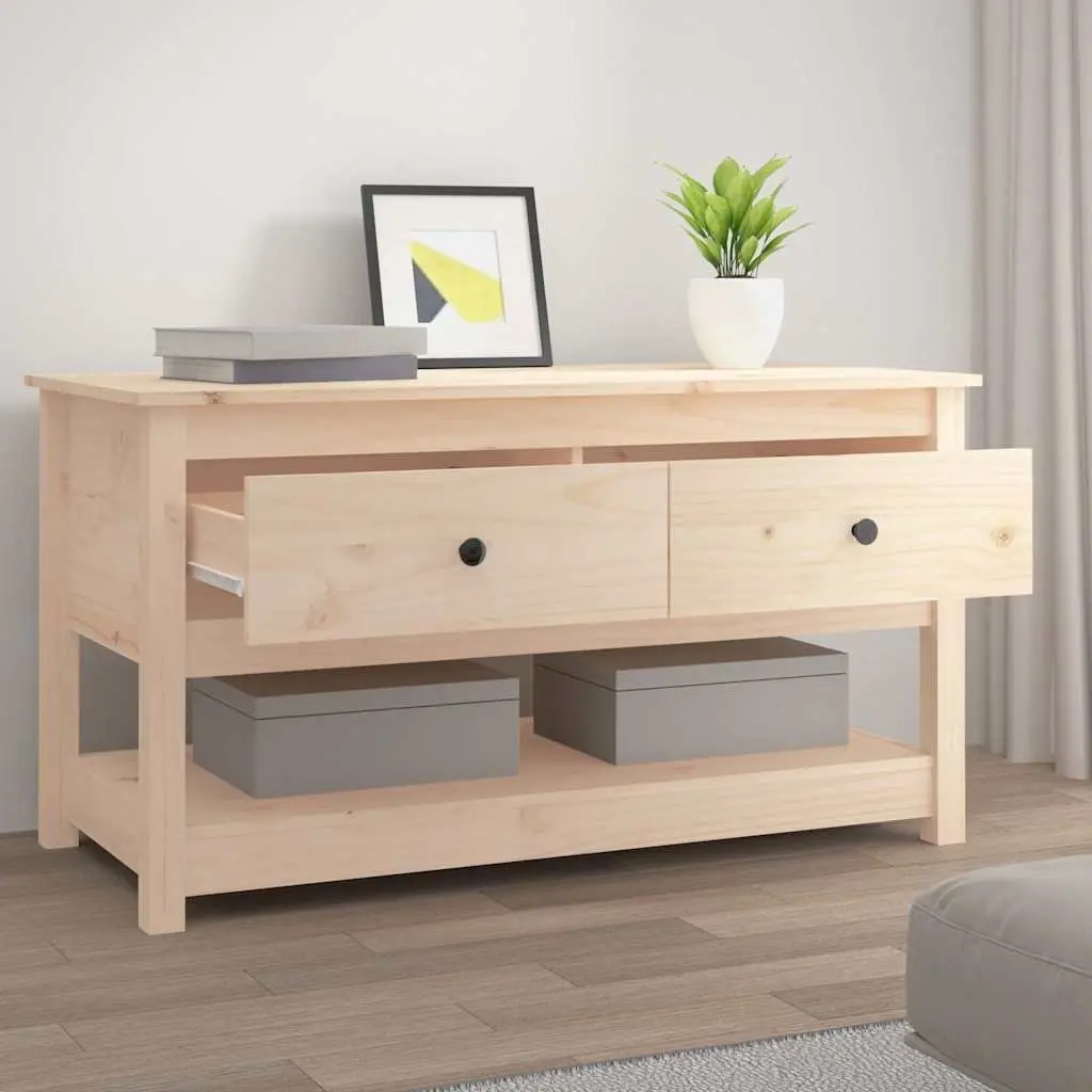 Coffee Table Brown Solid Pine Wood with Storage Drawers Open Shelf 102x49x55cm