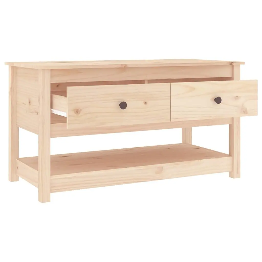 Coffee Table Brown Solid Pine Wood with Storage Drawers Open Shelf 102x49x55cm