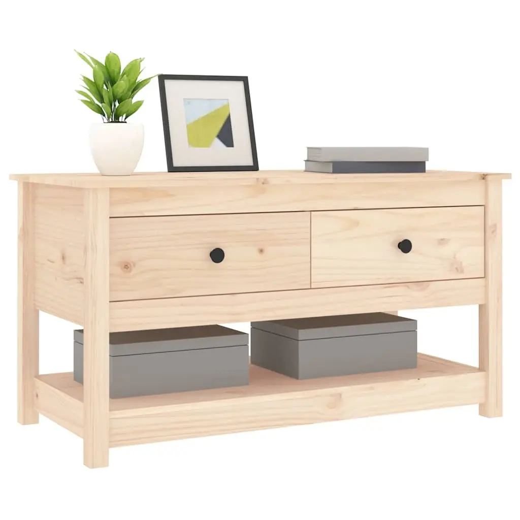 Coffee Table Brown Solid Pine Wood with Storage Drawers Open Shelf 102x49x55cm