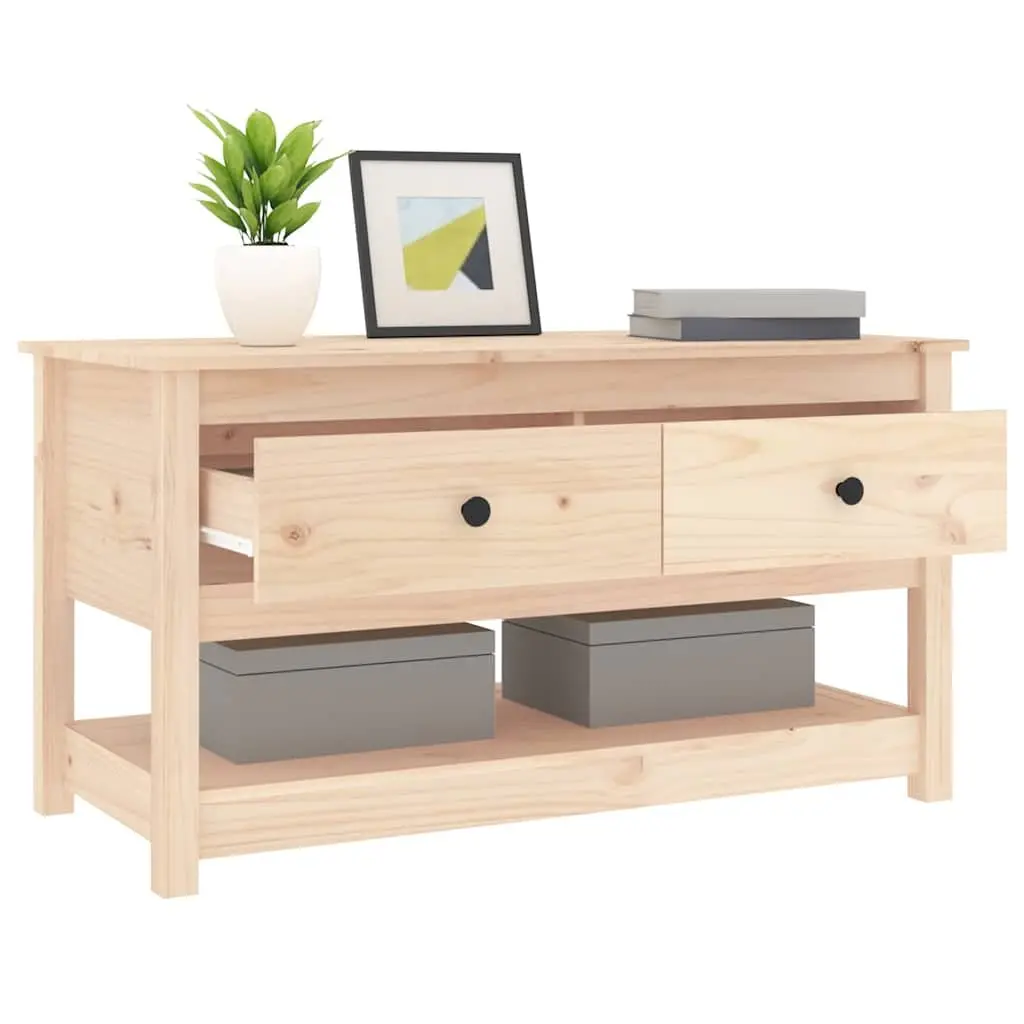 Coffee Table Brown Solid Pine Wood with Storage Drawers Open Shelf 102x49x55cm