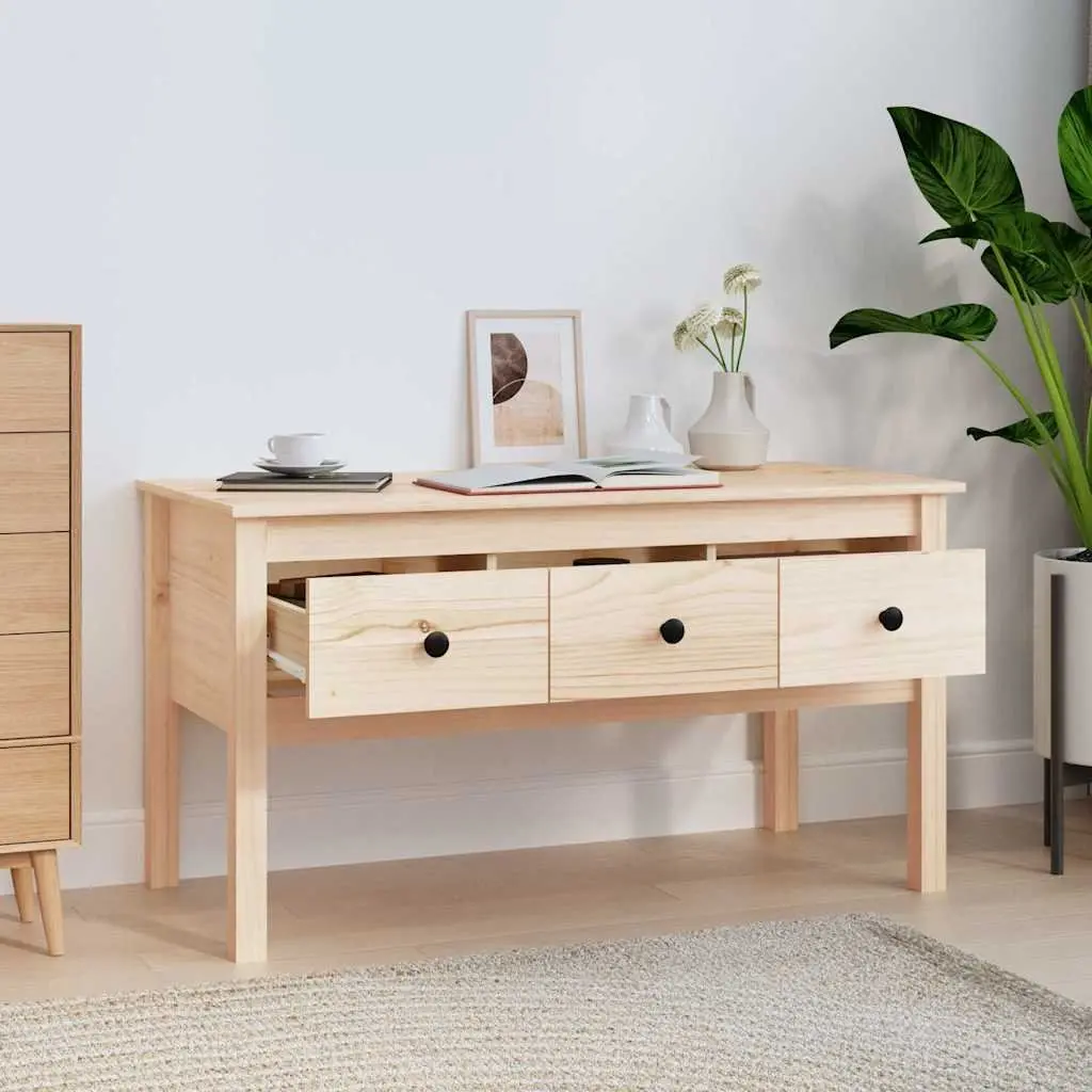 Solid Wood Pine Coffee Table 102x49x55cm Brown Storage Drawers Accent Furniture