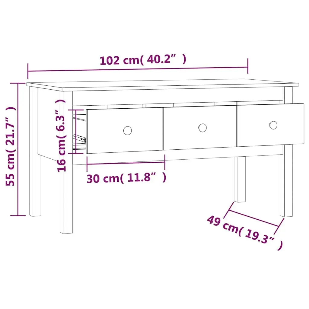 Solid Wood Pine Coffee Table 102x49x55cm Brown Storage Drawers Accent Furniture