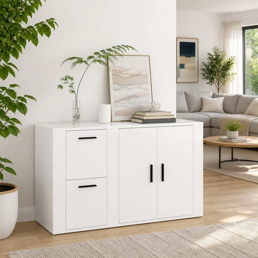 Sideboard High Gloss White Storage Cabinet Engineered Wood 100 x 33 x 59.5 cm