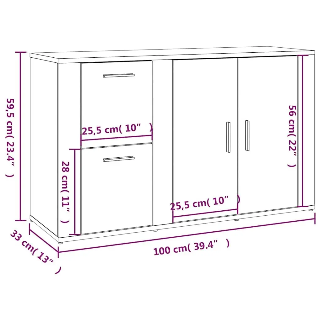Sideboard High Gloss White Storage Cabinet Engineered Wood 100 x 33 x 59.5 cm