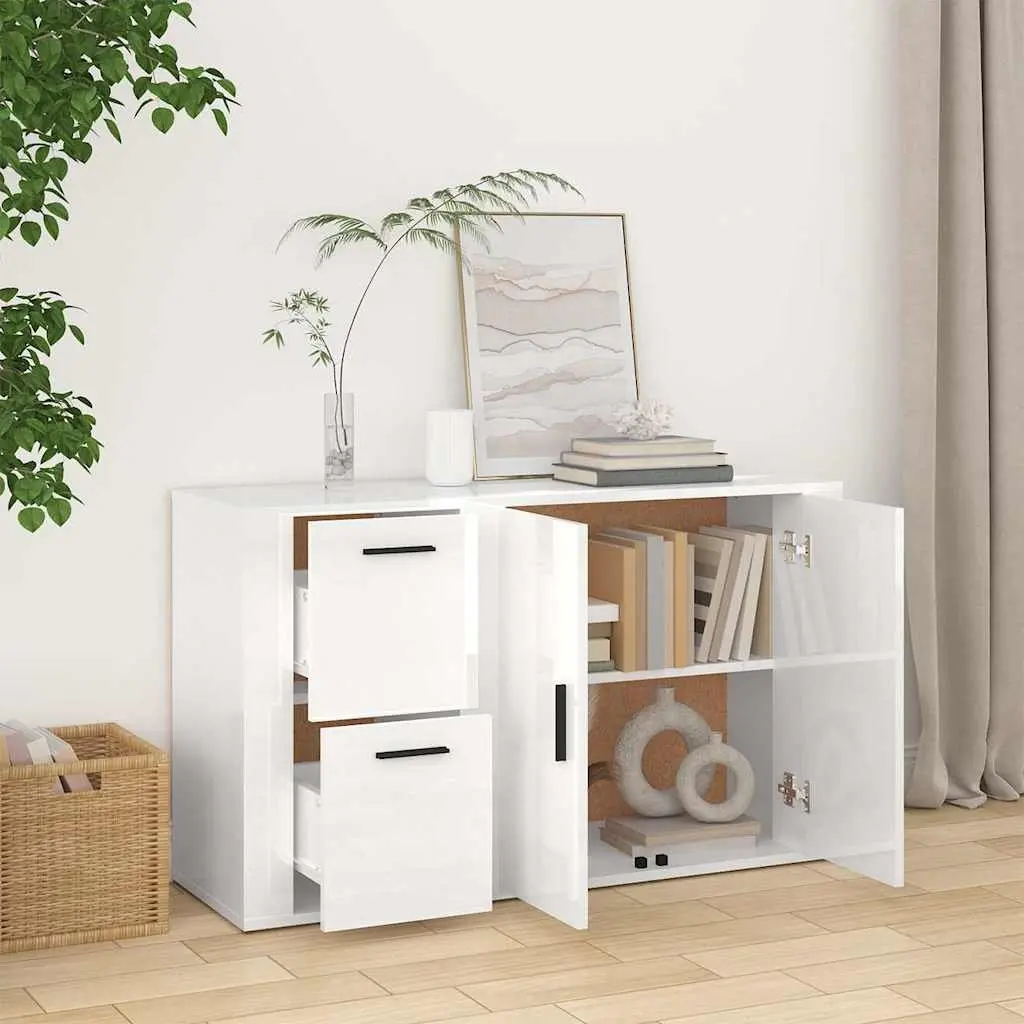 Sideboard High Gloss White Storage Cabinet Engineered Wood 100 x 33 x 59.5 cm