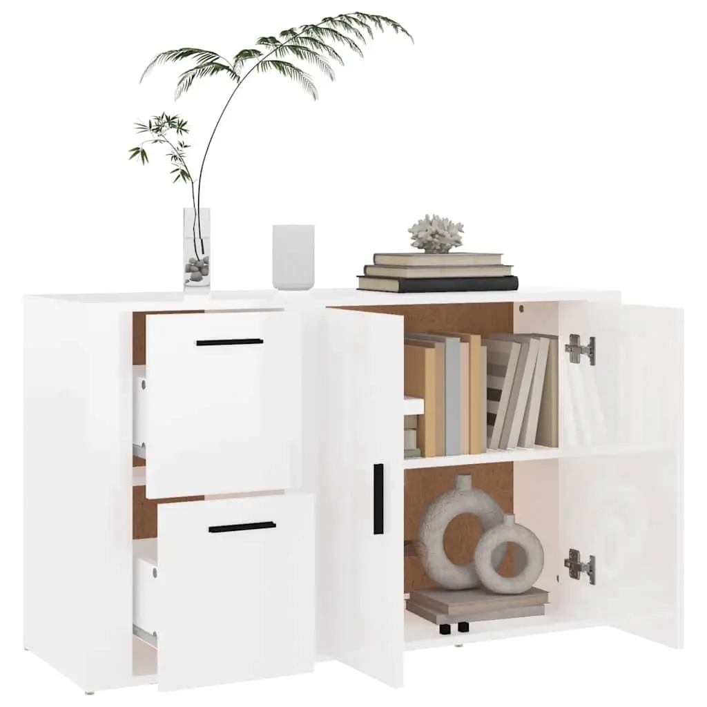 Sideboard High Gloss White Storage Cabinet Engineered Wood 100 x 33 x 59.5 cm