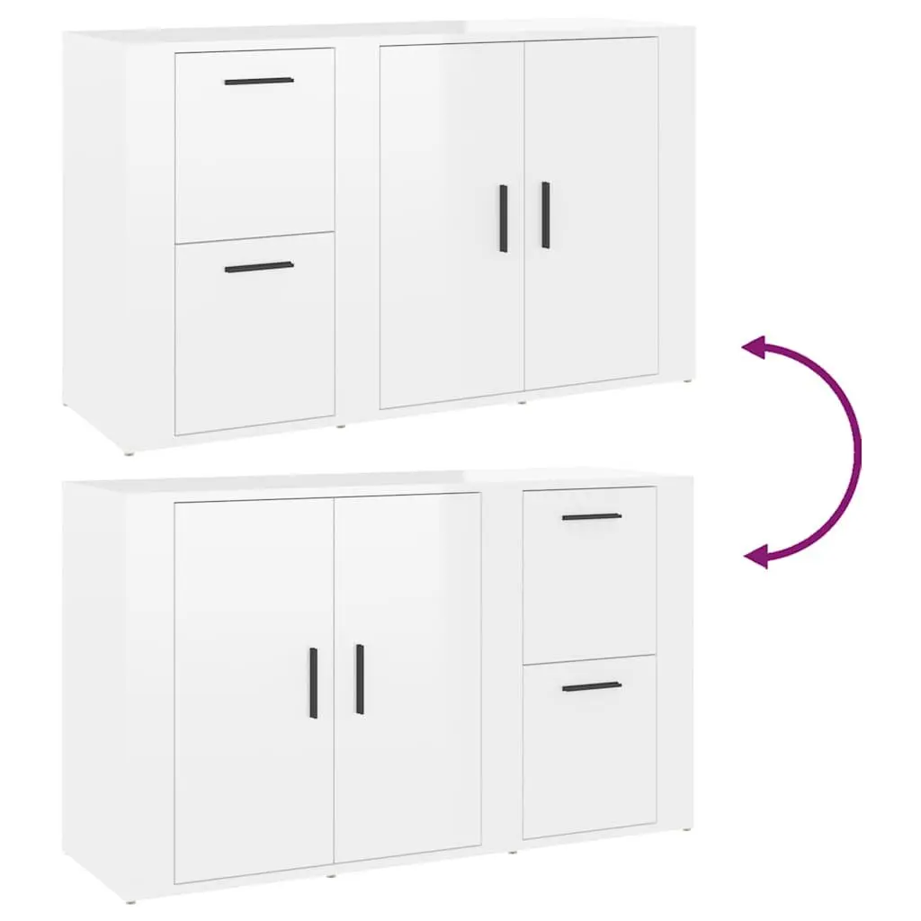 Sideboard High Gloss White Storage Cabinet Engineered Wood 100 x 33 x 59.5 cm