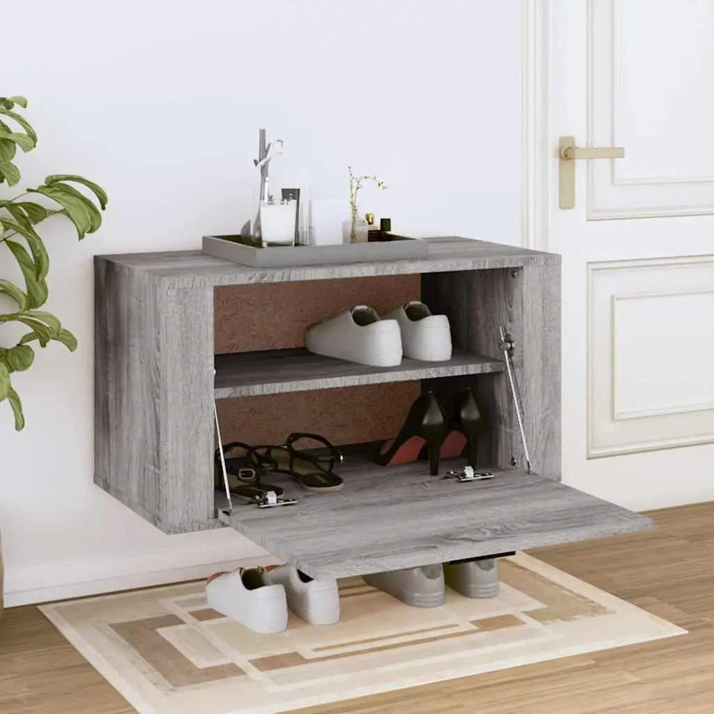 Wall-mounted Shoe Cabinet Grey 70W x 35D x 38H cm Storage Organiser Rack