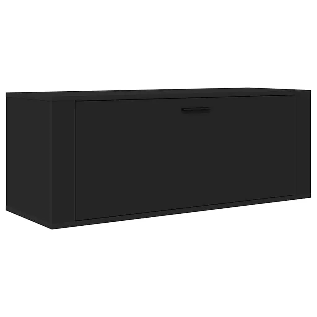 Wall Shoe Cabinet Black Engineered Wood Storage Organiser Drop-Down Door