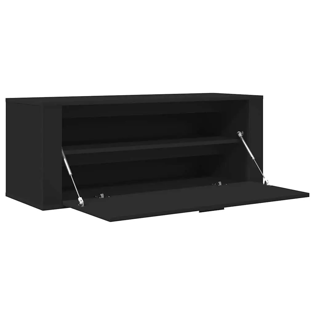 Wall Shoe Cabinet Black Engineered Wood Storage Organiser Drop-Down Door
