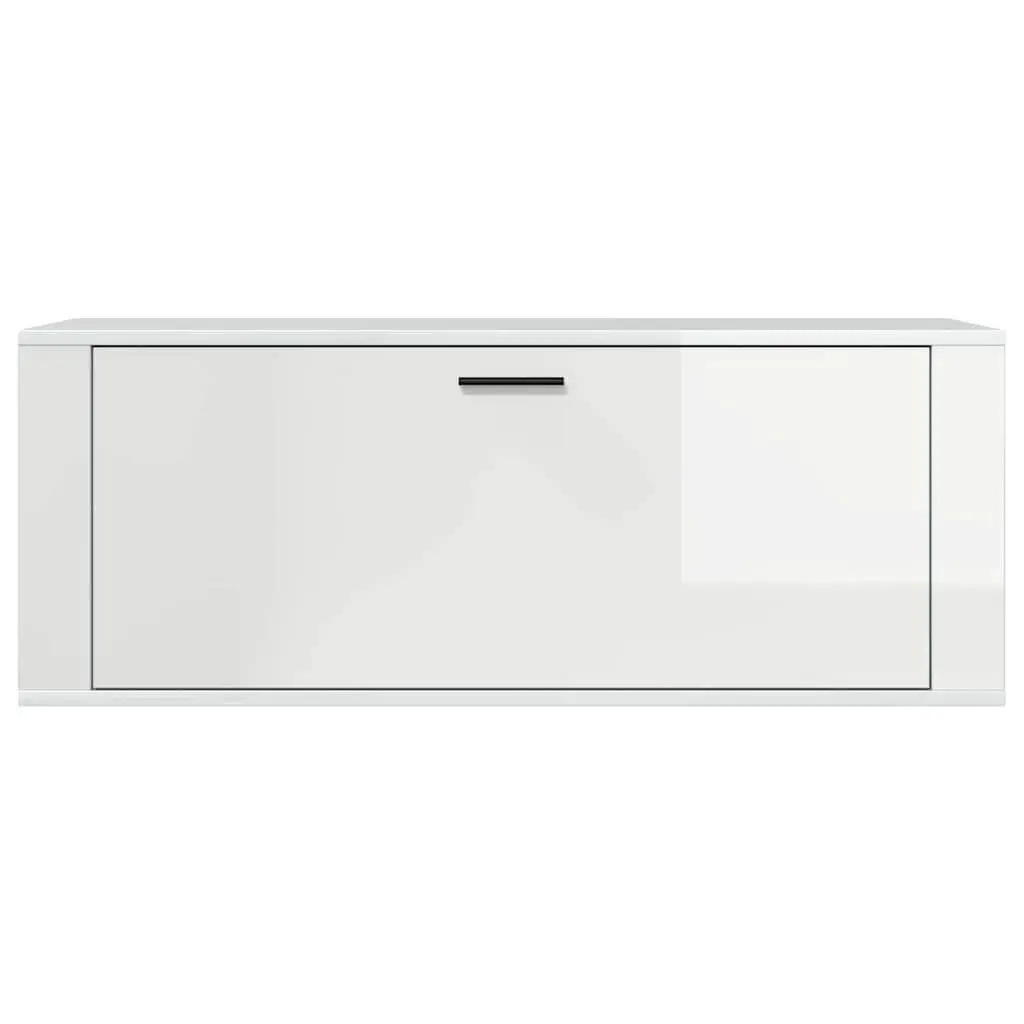 Wall Mounted Shoe Cabinet White High Gloss Storage Organiser 100x35x38 cm