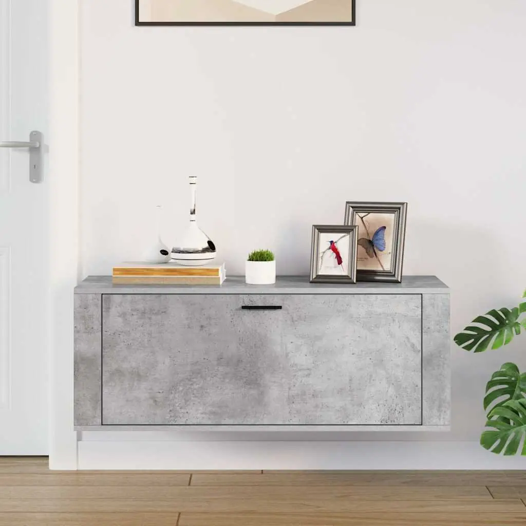 Shoe Cabinet Grey Compact Wall-Mounted Engineered Wood Storage with Drop-Down Door