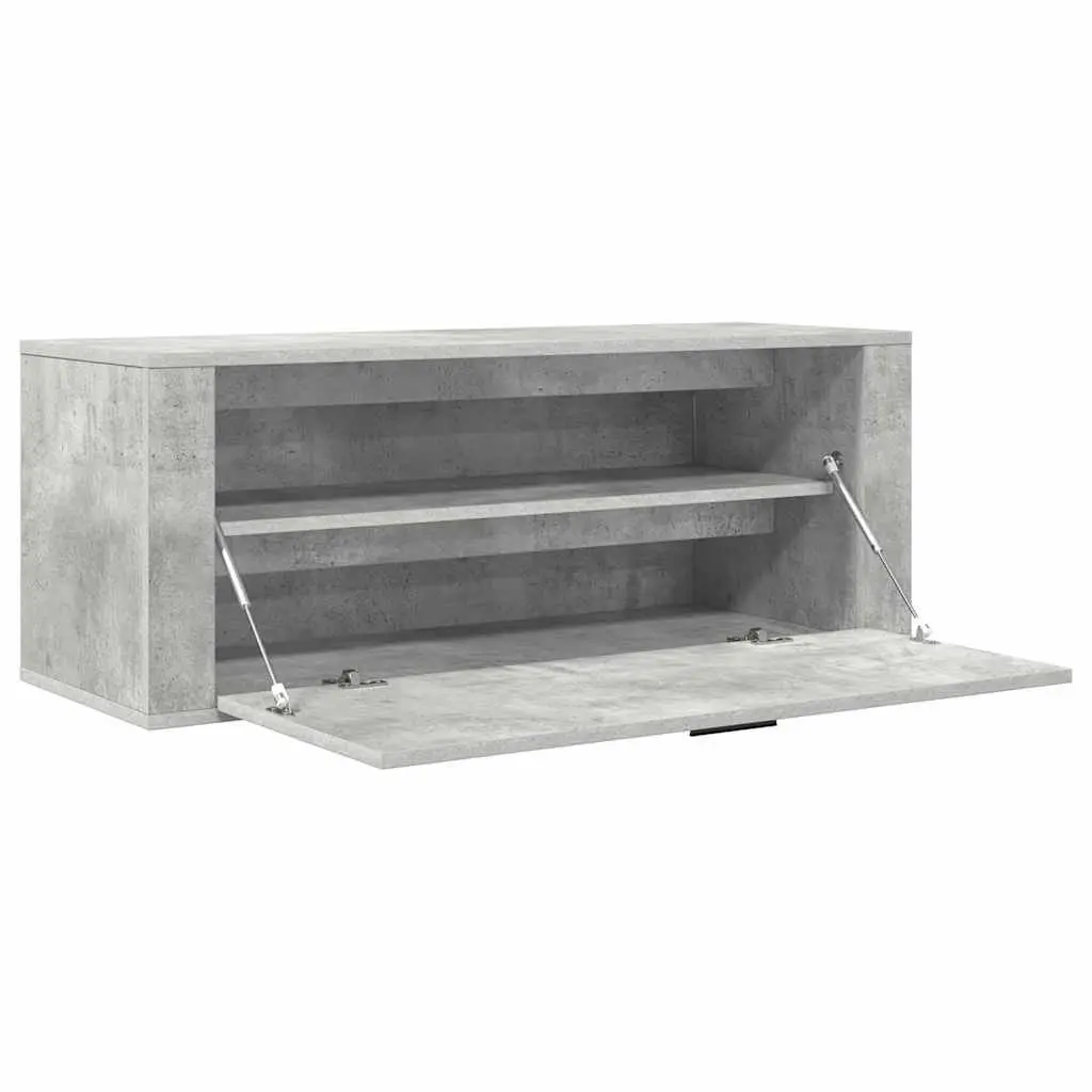 Shoe Cabinet Grey Compact Wall-Mounted Engineered Wood Storage with Drop-Down Door