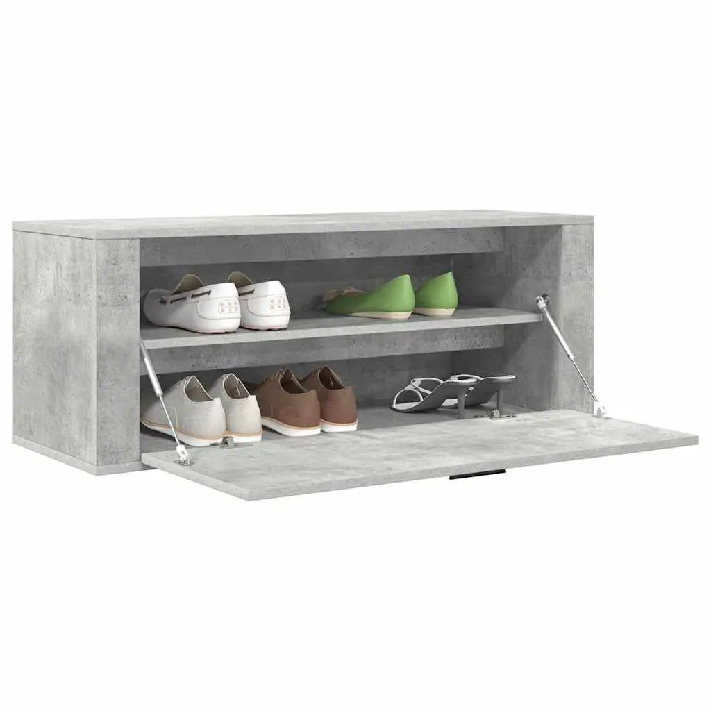 Shoe Cabinet Grey Compact Wall-Mounted Engineered Wood Storage with Drop-Down Door