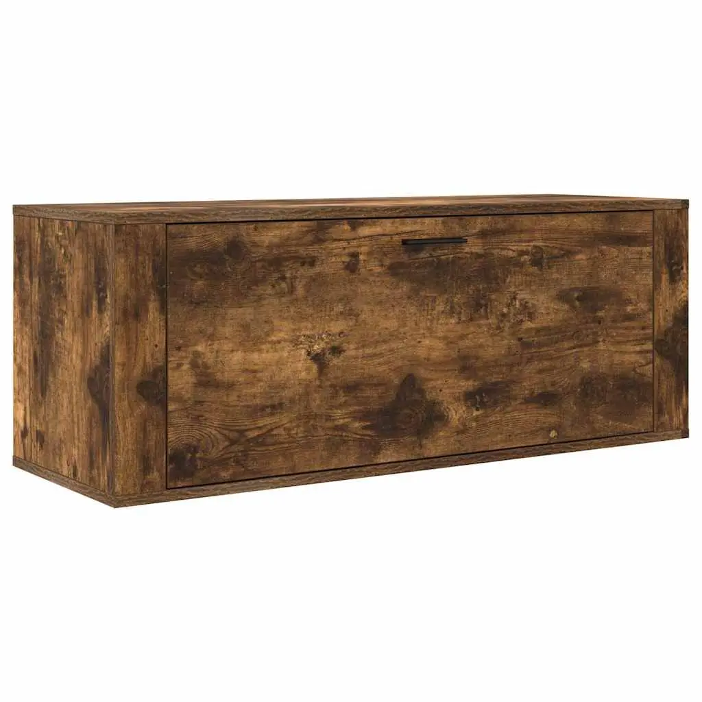 Wall Mounted Shoe Cabinet Storage Organiser 2 Compartments Brown Engineered Wood 100W x 35D x 38H cm
