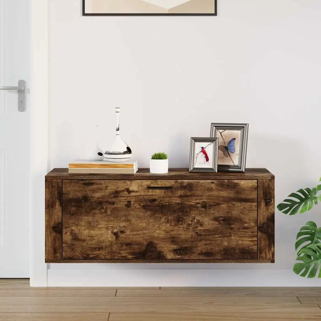 Wall Mounted Shoe Cabinet Storage Organiser 2 Compartments Brown Engineered Wood 100W x 35D x 38H cm