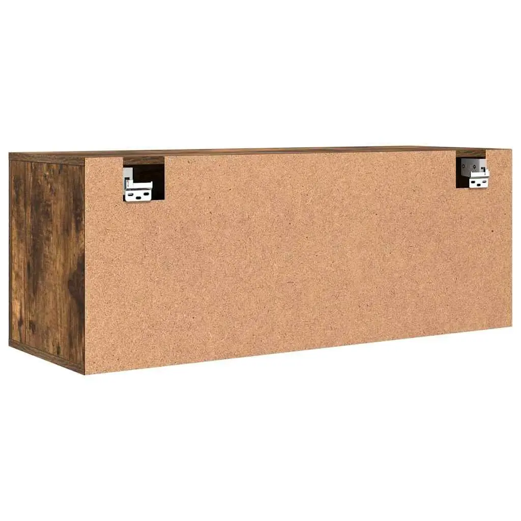 Wall Mounted Shoe Cabinet Storage Organiser 2 Compartments Brown Engineered Wood 100W x 35D x 38H cm