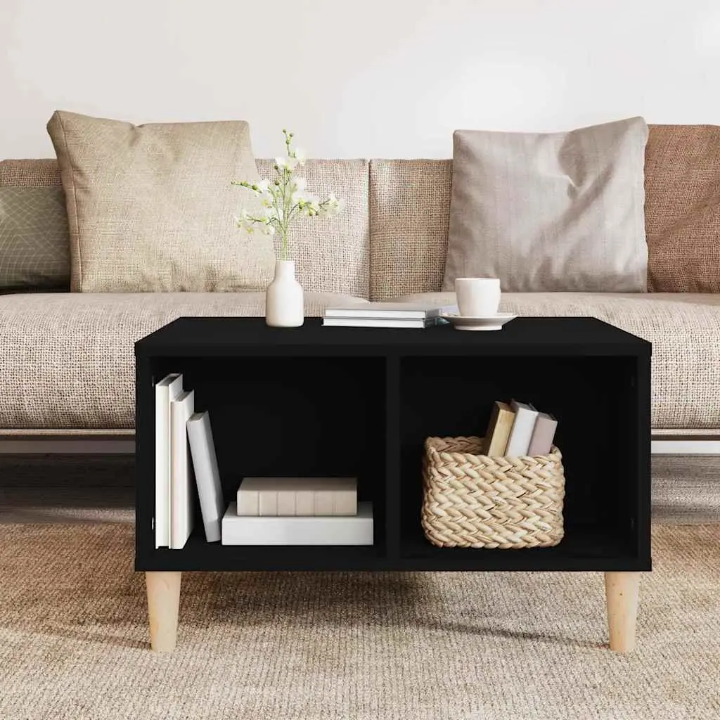 Coffee Table Black Scandinavian Style Storage Open Compartments Engineered Wood