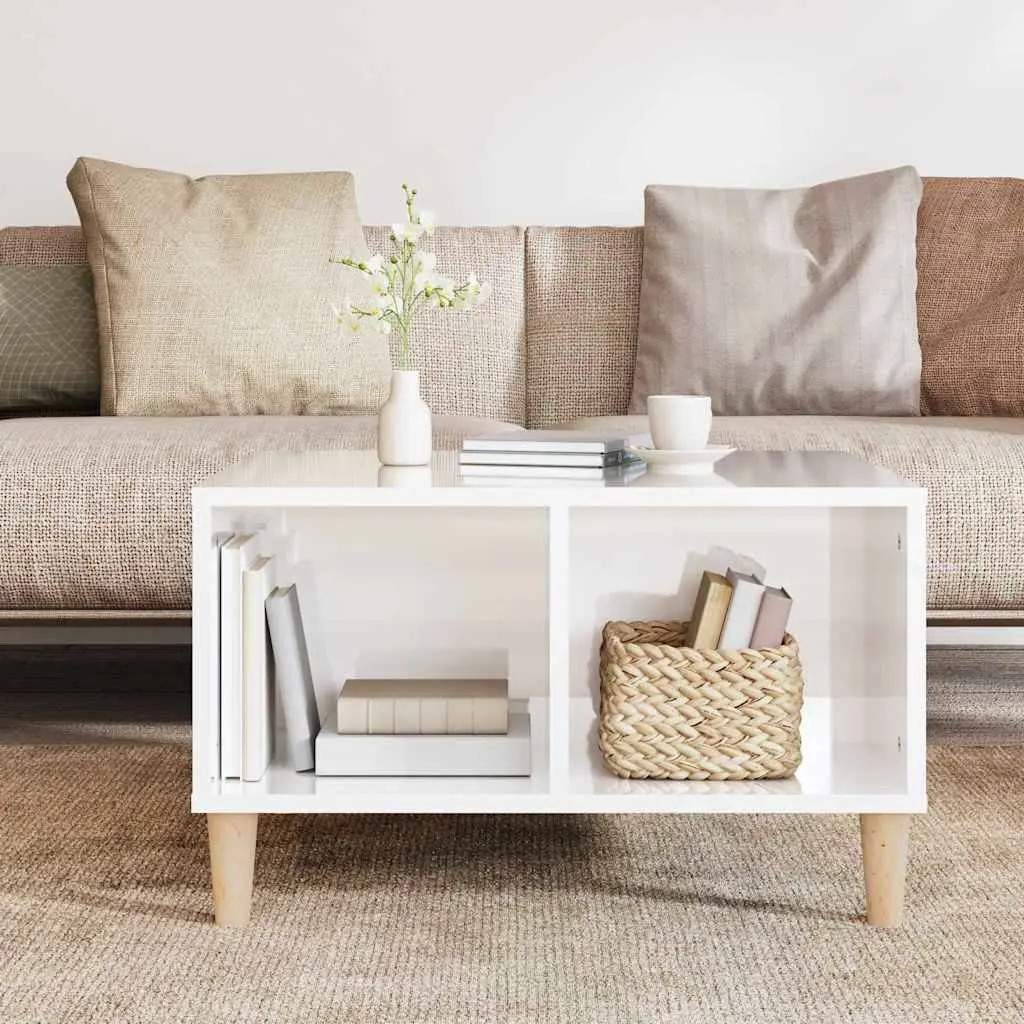 Coffee Table White High Gloss 60x50x36.5 cm Open Storage Compartments