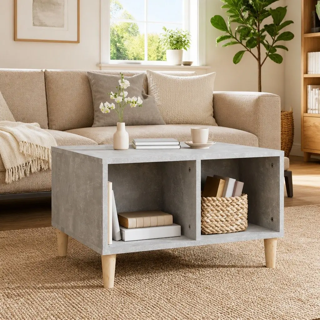 Coffee Table Grey 60x50x36.5 cm with 4 Storage Compartments