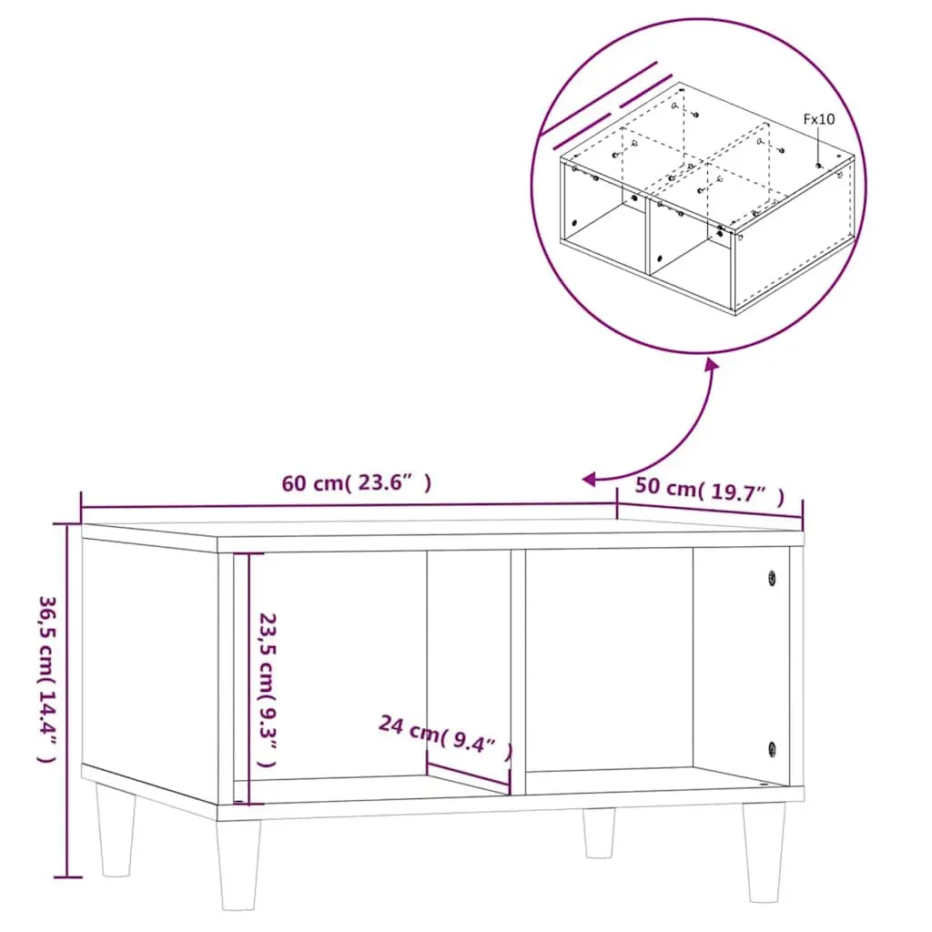 Coffee Table for Living Room 60 x 50 x 36.5 cm Smoked Oak Scandinavian Style